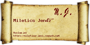 Miletics Jenő névjegykártya